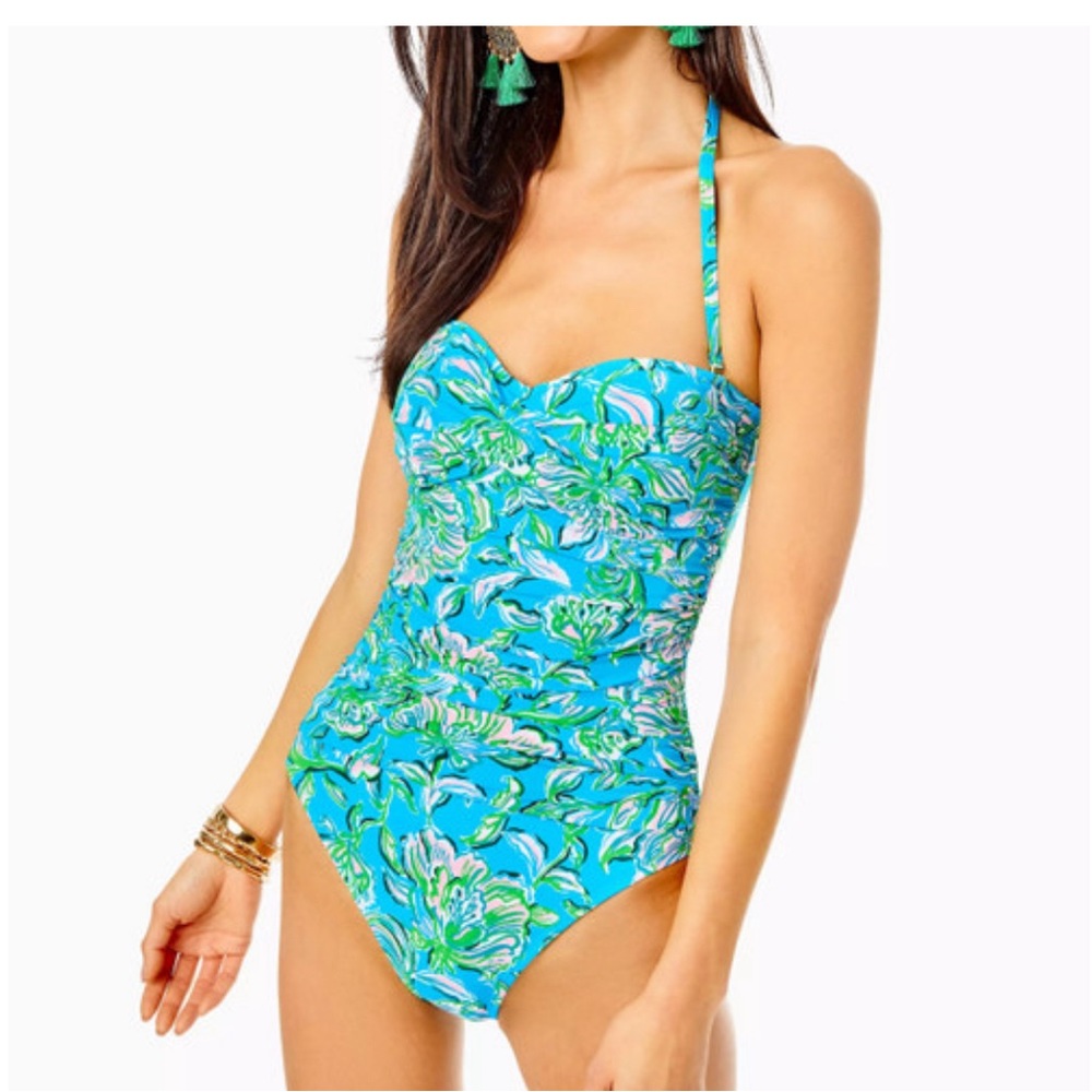 NWT Lilly Pulitzer Flamenco One-Piece Swimsuit Cumulus Blue Chick Magnet Sz 16